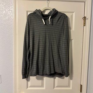 Marine Layer Double Knit Pullover Hoodie in Grey/White Stripe